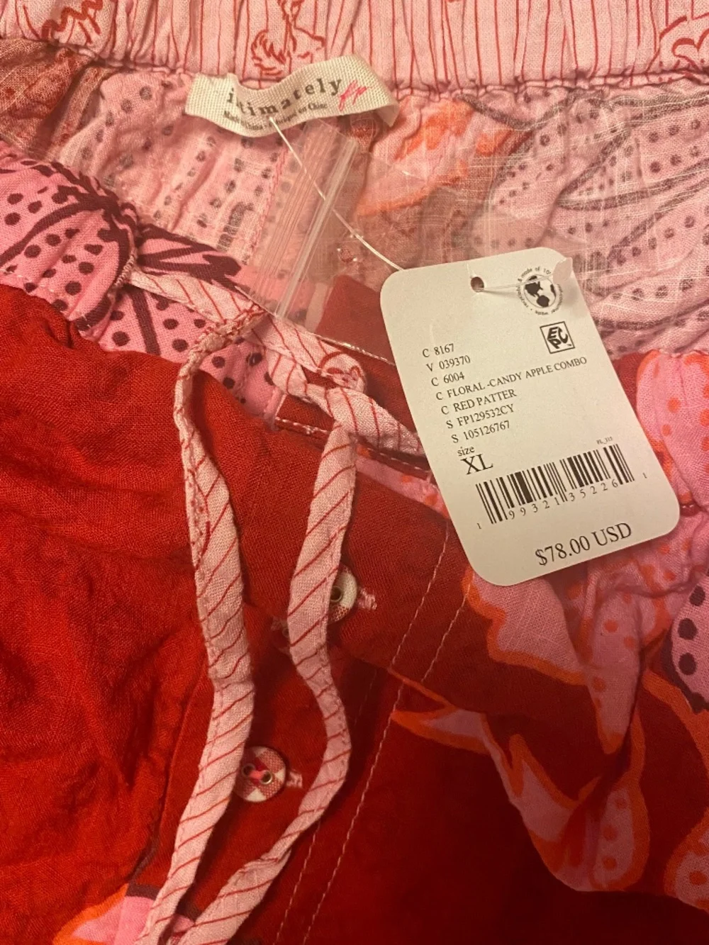 Free People On Repeat PJ Pants Red/Pink Floral XL NWT - Picture 4 of 4